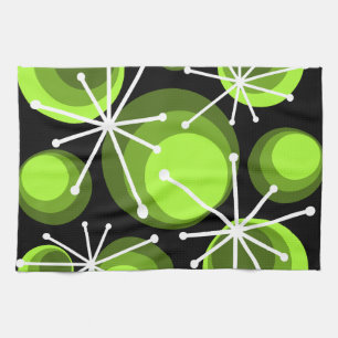 Mid Century Circles Starbursts Chartreuse Tea Towel