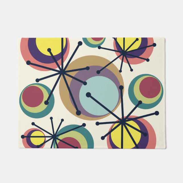 Mid Century Circles Starbursts Colourful Doormat (Front)
