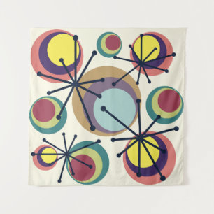 Mid Century Circles Starbursts Colourful Tapestry