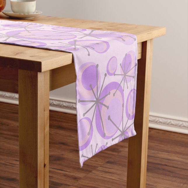 Mid Century Circles Starbursts Lavender Short Table Runner (In Situ)