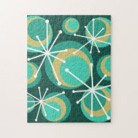 Mid Century Circles Starbursts Teal