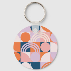 Mid-Century Circles Stripes: Geometric Pattern Key Ring