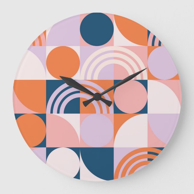 Mid-Century Circles Stripes: Geometric Pattern Large Clock (Front)