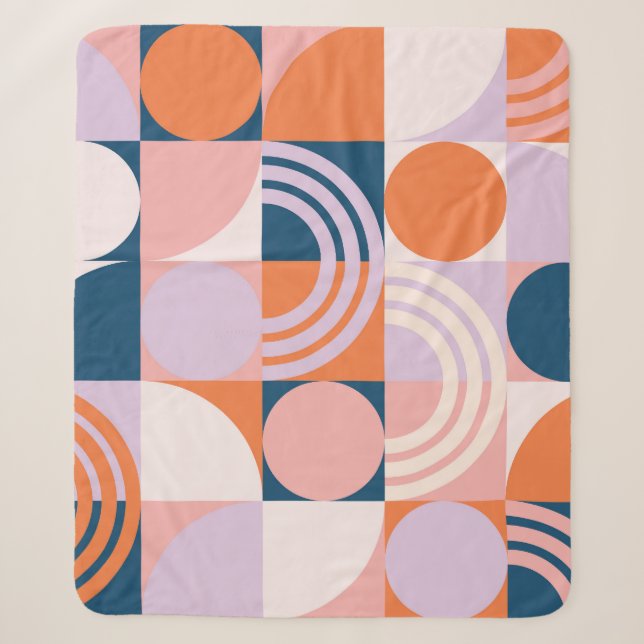 Mid-Century Circles Stripes: Geometric Pattern Sherpa Blanket (Front)