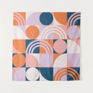 Mid-Century Circles Stripes: Geometric Pattern Tapestry