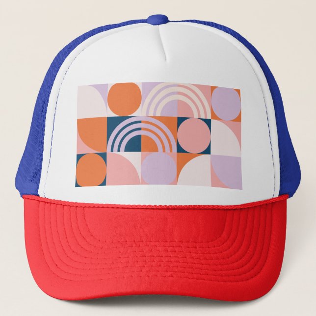Mid-Century Circles Stripes: Geometric Pattern Trucker Hat (Front)