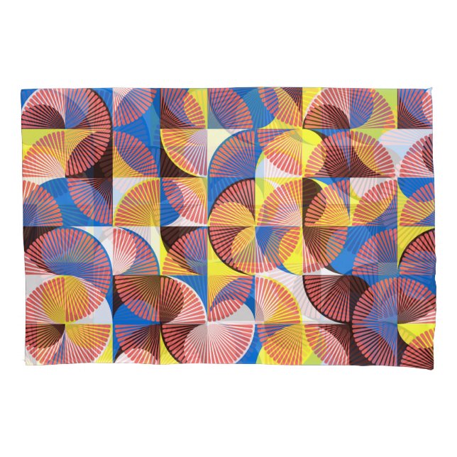 Mid-century circles, stripes, vintage tiles pillowcase (Front)