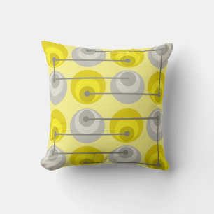 Mid Century Circles Yellow Grey Cushion