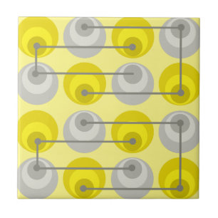 Mid Century Circles Yellow Grey Tile