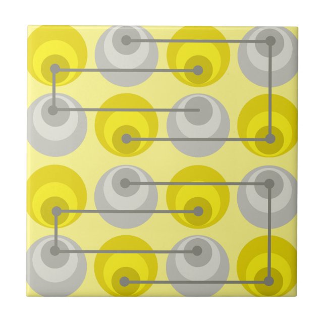 Mid Century Circles Yellow Grey Tile (Front)