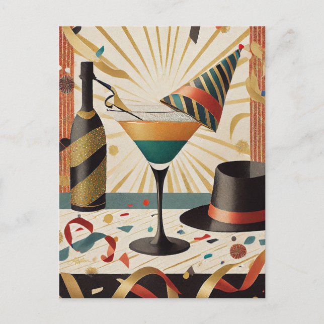 Mid-Century Cocktail Hour - New Years Eve Postcard (Front)