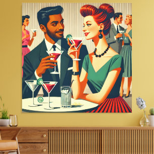 Mid Century Cocktail Party Couples - First Date Canvas Print