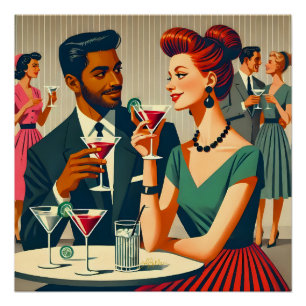 Mid Century Cocktail Party Couples - First Date Poster