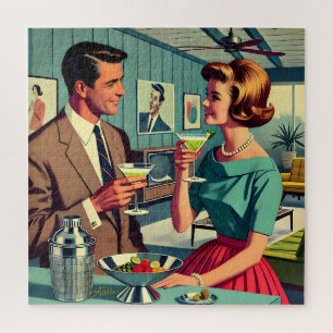 Mid Century Cocktail Party Couples - House Warming Jigsaw Puzzle