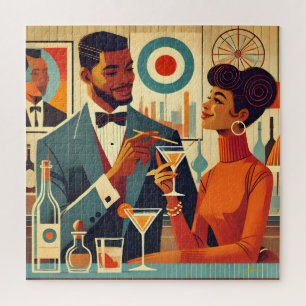 Mid Century Cocktail Party Couples - Soirée Hosts Jigsaw Puzzle