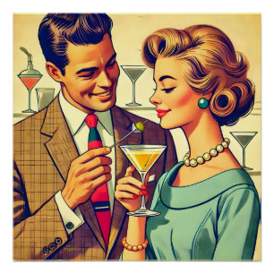 Mid Century Cocktail Party Couples - Temptation Poster