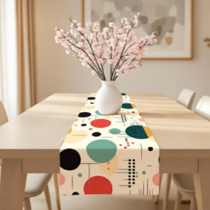 Mid century colorful geometric pattern short table runner