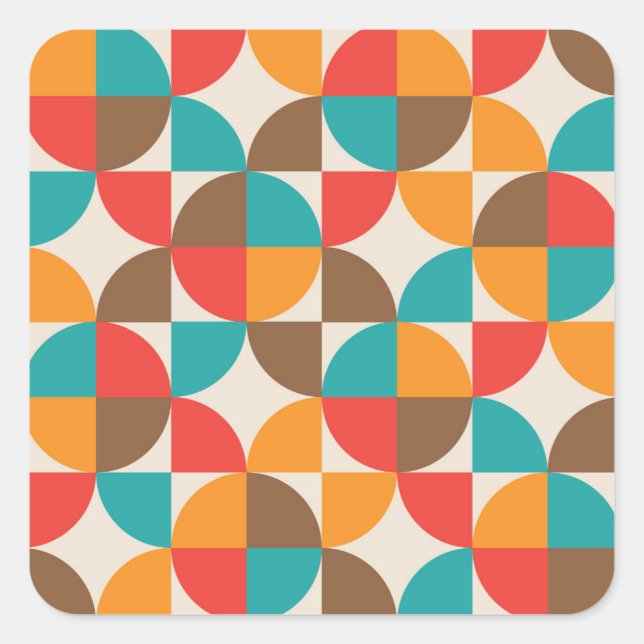 Mid Century Colorful Half Circles Pattern  Square Sticker (Front)