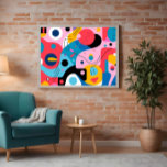 Mid Century Colourful Abstract Art Poster<br><div class="desc">Energetic and vibrant mid-century abstract art featuring bold red,  blue,  and yellow hues with striking black and white details. These playful abstract shapes add a touch of whimsy to any space,  making them the perfect statement piece for your home.</div>