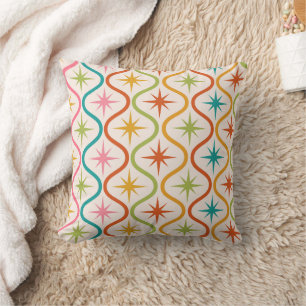 Mid Century Colourful Atomic Starbursts On Ogee  Cushion