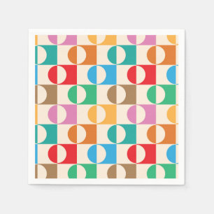 Mid Century Colourful Circles on Squares Pattern Napkin