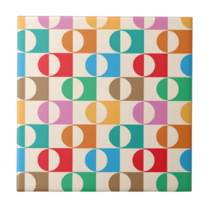 Mid Century Colourful Circles on Squares Pattern Tile