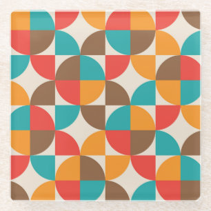 Mid Century Colourful Half Circles Pattern Glass Coaster