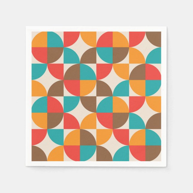 Mid Century Colourful Half Circles Pattern  Napkin (Front)