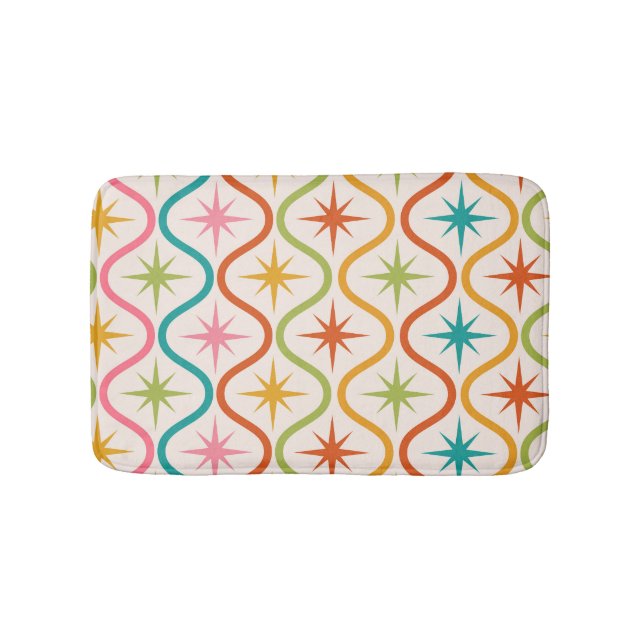 Mid Century Colourful  Starbursts On Ogee Pattern  Bath Mat (Front)