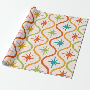 Mid Century Colourful  Starbursts On Ogee Pattern  Wrapping Paper