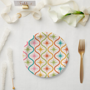 Mid Century Colourful Starbursts On Ogee Shapes Paper Plate