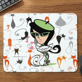 Mid Century Cool Cats Mouse Pad