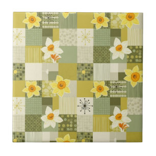 Mid-Century Daffodil Floral Pattern (2) Tile