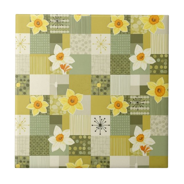 Mid-Century Daffodil Floral Pattern (2) Tile (Front)
