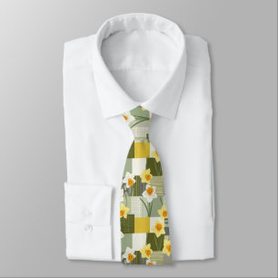 Mid-Century Daffodil Floral Pattern Tie