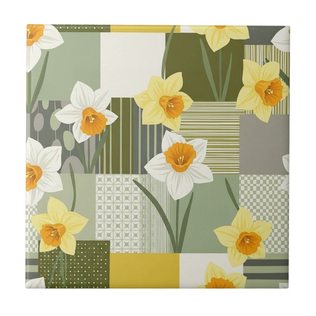 Mid-Century Daffodil Floral Pattern Tile (Front)
