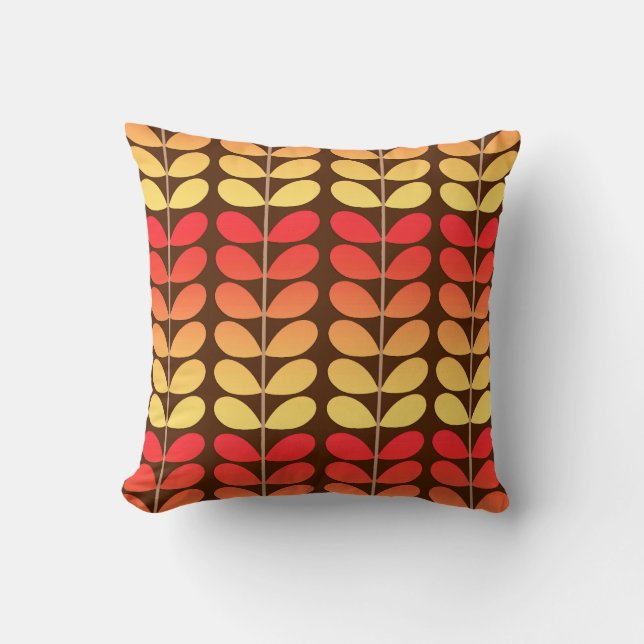 Mid Century Danish Leaves, Brown, Orange & Gold Cushion (Front)