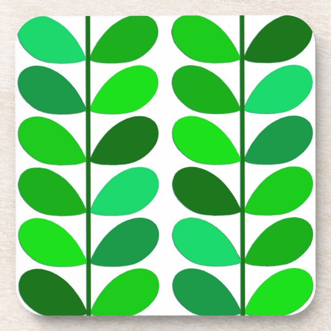 Mid Century Danish Leaves, Emerald and Lime Green Coaster (Front)