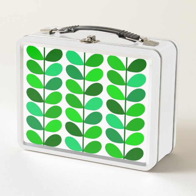 Mid Century Danish Leaves, Emerald and Lime Green  Metal Lunch Box (Front)