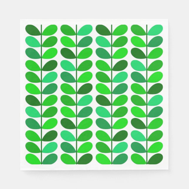 Mid Century Danish Leaves, Emerald and Lime Green Napkin (Front)