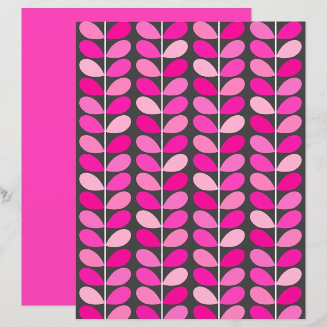 Mid Century Danish Leaves, Fuchsia Pink and Grey  (Front/Back)