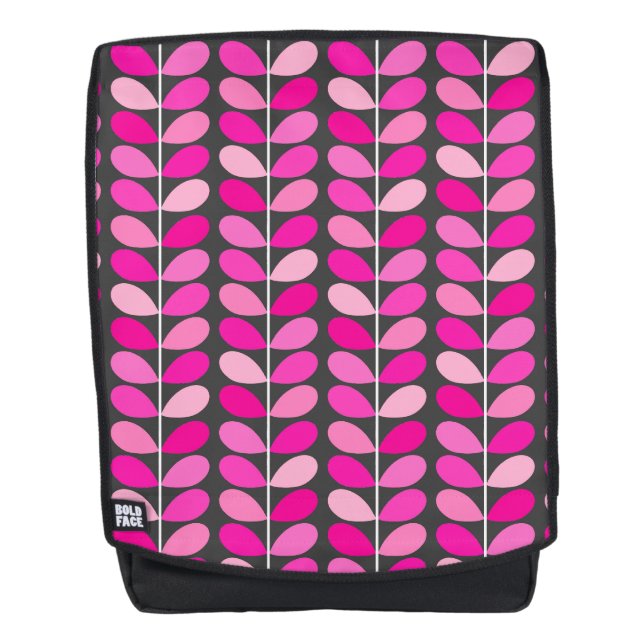 Mid Century Danish Leaves, Fuchsia Pink and Grey Backpack (Front)