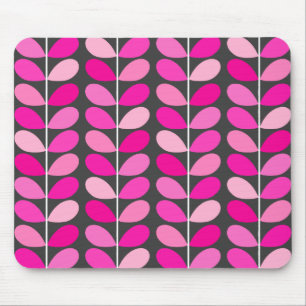 Mid Century Danish Leaves, Fuchsia Pink and Grey Mouse Pad