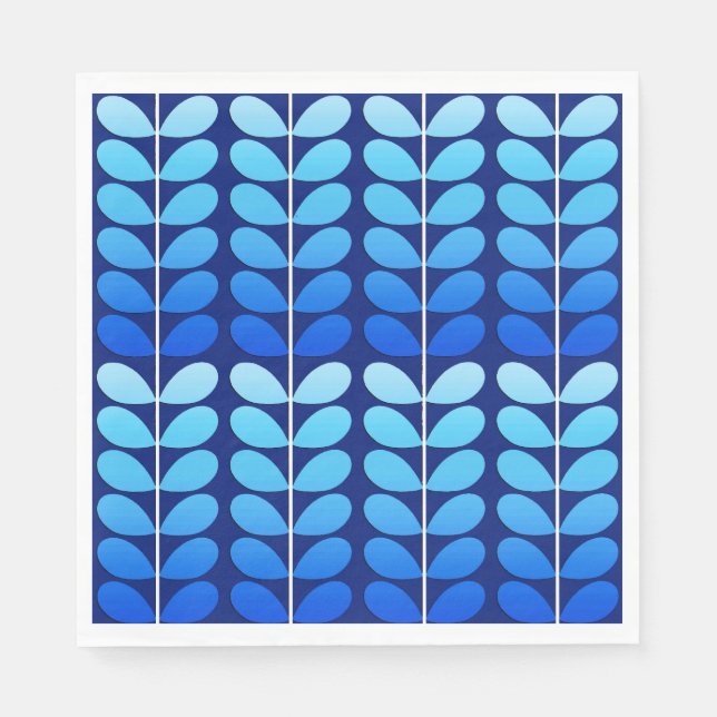 Mid Century Danish Leaves, Navy and Cobalt Blue Napkin (Front)
