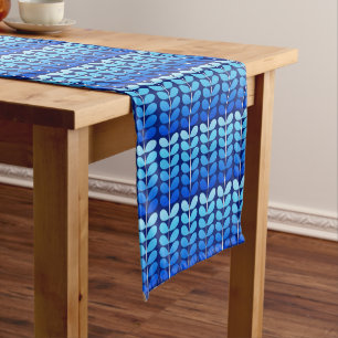 Mid Century Danish Leaves, Navy and Cobalt Blue Short Table Runner