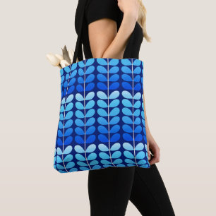 Mid Century Danish Leaves, Navy and Cobalt Blue Tote Bag