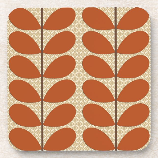 Mid Century Danish Leaves, Rust Brown and Beige Coaster (Front)