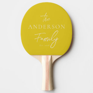 Mid-Century Dark Lemon  Hand Written Family Name Ping Pong Paddle