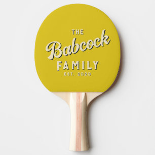 Mid-Century Dark Lemon Retro Family Name & Year Ping Pong Paddle