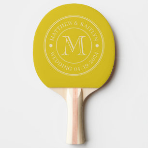 Mid-Century Dark Lemon Wedding Monogram Ping Pong Paddle